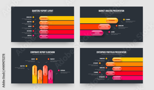 Market Forecast 5 3 4 5 Option Diagram Frame Layout Collection. Sales Growth Five Three Four Five Element Infographic Slide Template Vector Illustration Bundle.