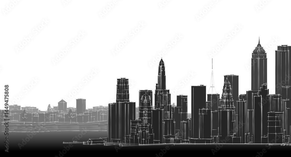 Naklejka premium modern city metropolis 3d illustration