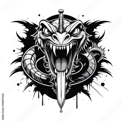 Fierce Snake Tattoo Vector Art Illustration.