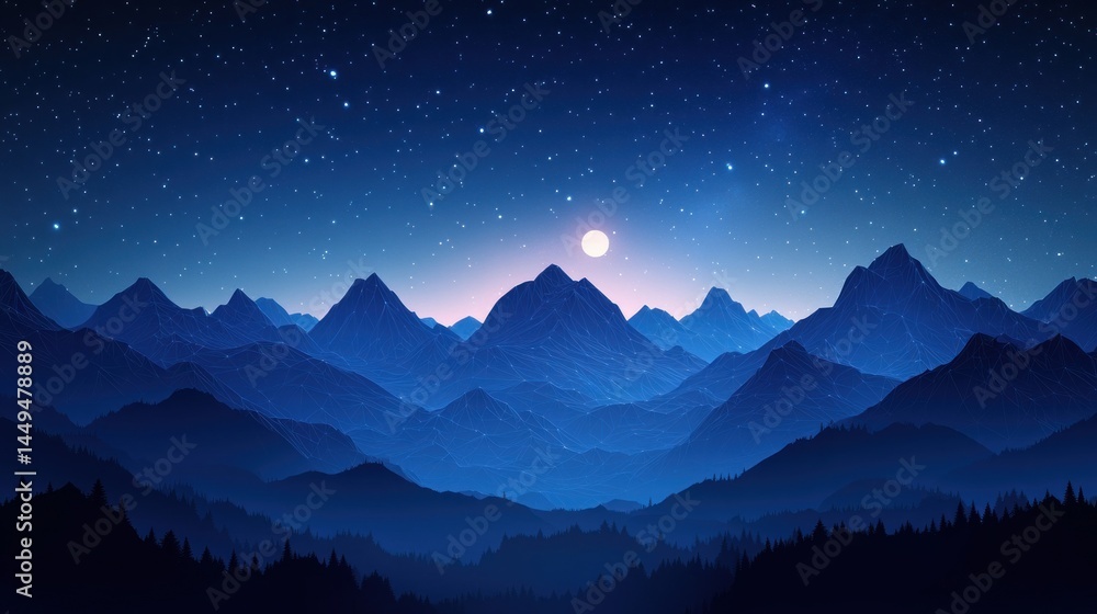 Starry mountain range at night Starry mountain range at night