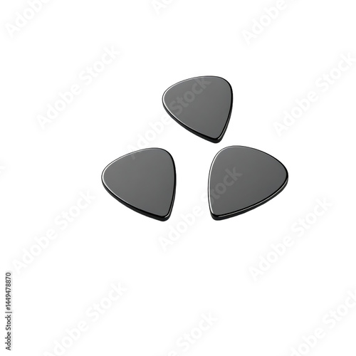 Three black guitar picks on a transparent background
