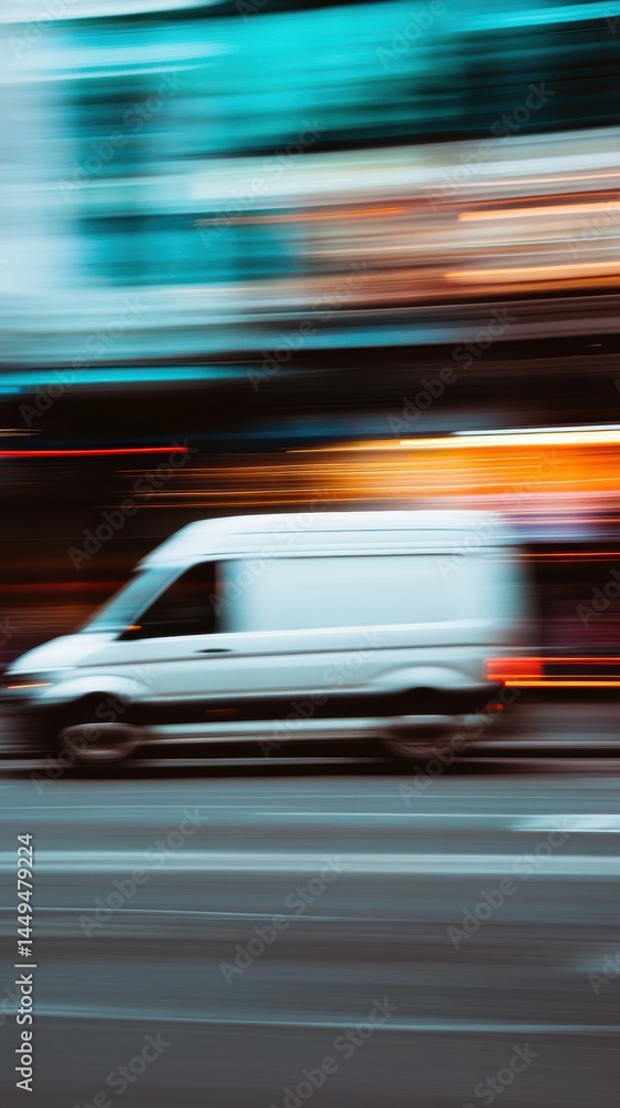 Van in motion with a long exposure and blurred background in an urban environment at night Van in motion with a long exposure and blurred background in an urban environment at night
