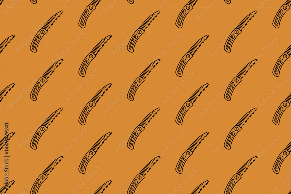 folding saw doodle seamless pattern on tan background for adventure merchandise. outdoor handsaw tumbler engraving pattern background. retro camping saw hatching illustration wallpaper folding saw doodle seamless pattern on tan background for adventure merchandise. outdoor handsaw tumbler engraving pattern background. retro camping saw hatching illustration wallpaper