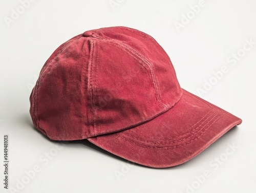 Washed Red Baseball Cap on White Background Casual Headwear Fashion Accessory Head Covering