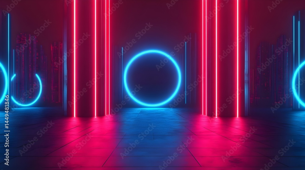 Neon Cityscape: Abstract Pink & Blue Background - Cyberpunk aesthetics Neon Cityscape: Abstract Pink & Blue Background - Cyberpunk aesthetics