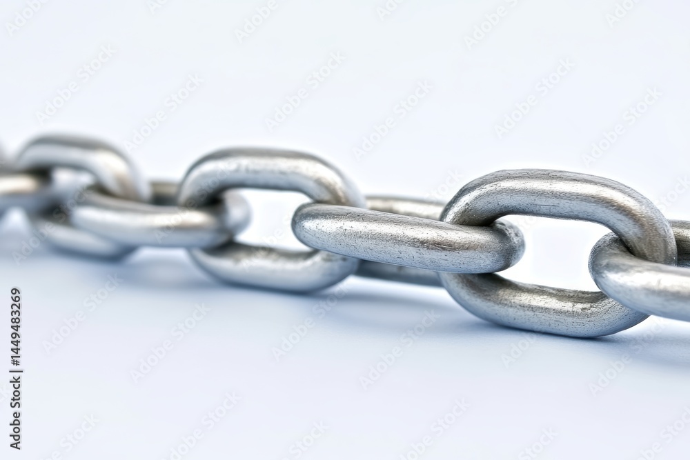 Obraz premium Metal Chain Links on a White Background Symbolizing Strength and Connection in a Macro Shot