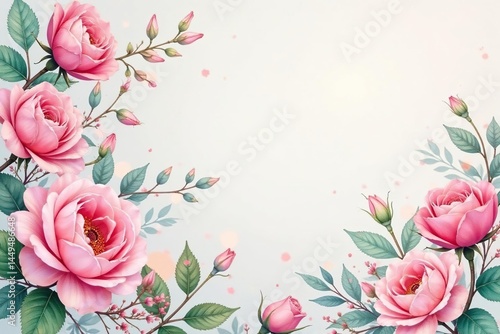 Wallpaper Mural Delicate watercolor roses & leaves, pastel hues, watercolor pattern, pattern, watercolor Torontodigital.ca