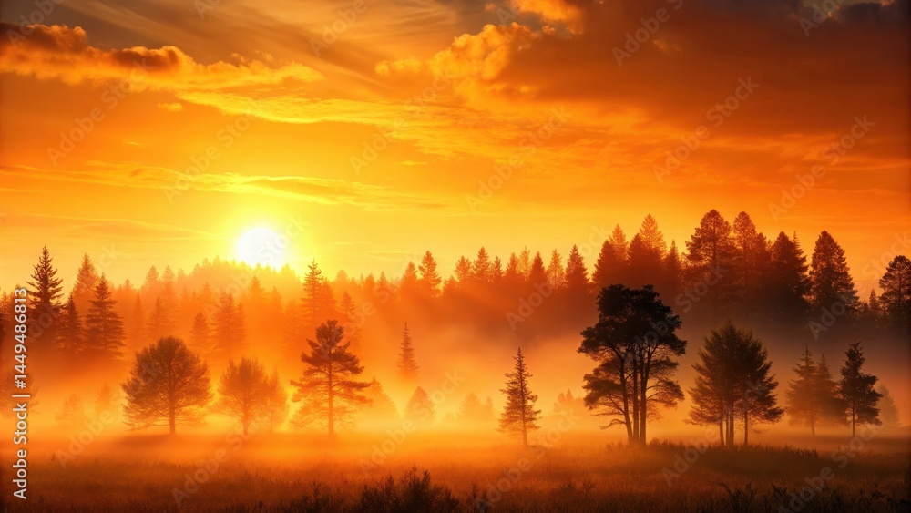 Fototapeta premium Warm Orange Glow Over Trees, nature, landscape, nature