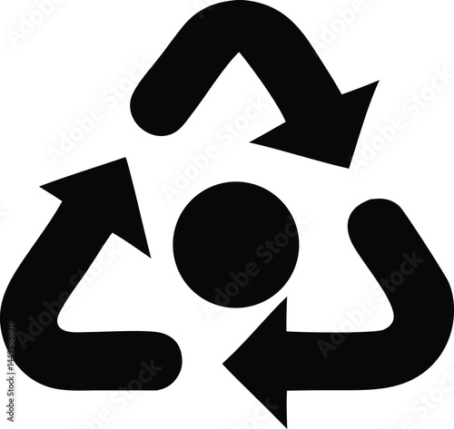 Black and white arrows, a 3d vector set, form a circular recycle concept icon
