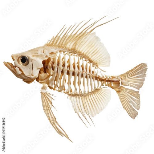 Realistic fish skeleton isolated on transparent background.
