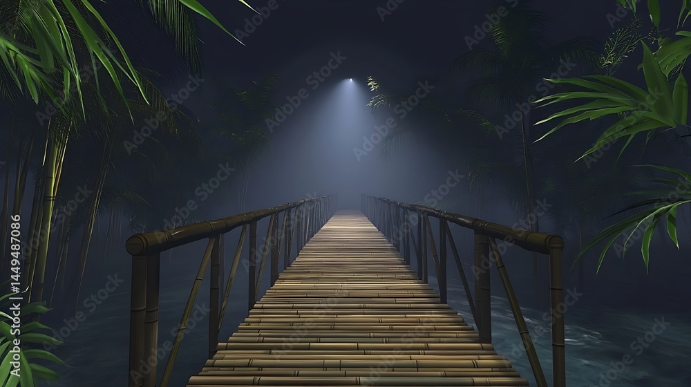 Fototapeta premium Misty jungle bridge at night