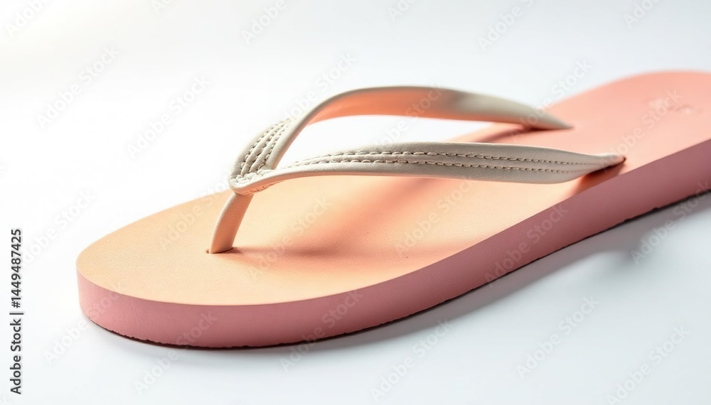 Fototapeta premium Close-up of a single flip-flop against a stark white backdrop , view, summer