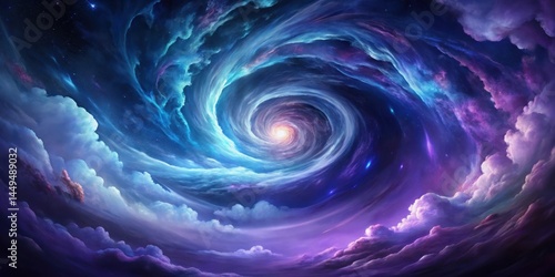 Swirling vortex of indigo and purple hues against a midnight blue sky, reminiscent of an otherworldly storm