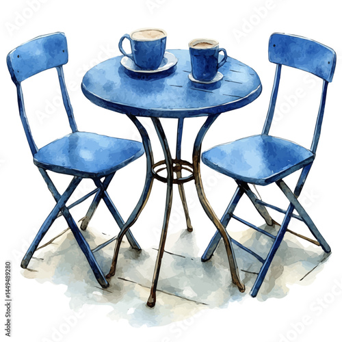 Patio Table With Chairs, watercolor vector, isolated on a white background.