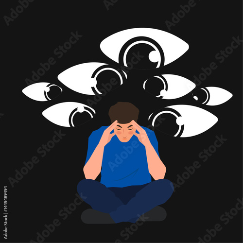 mental health man anxiety in flat illustration