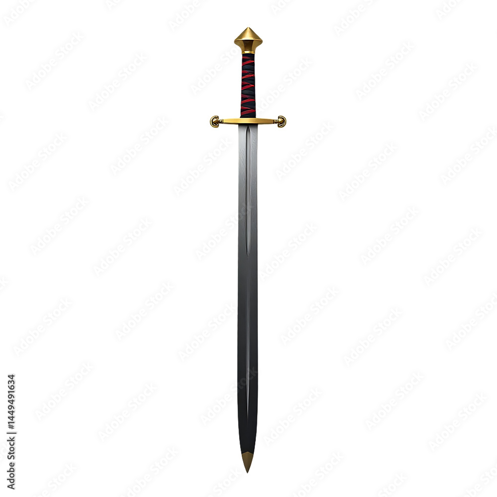 A Detailed Render of a Medieval Sword with Gold and Red Accents A Detailed Render of a Medieval Sword with Gold and Red Accents