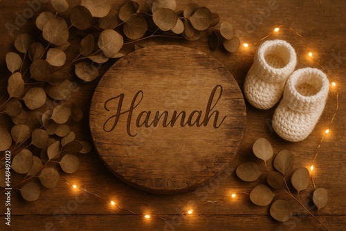 Elegant rustic nursery decor featuring personalized wooden name sign 