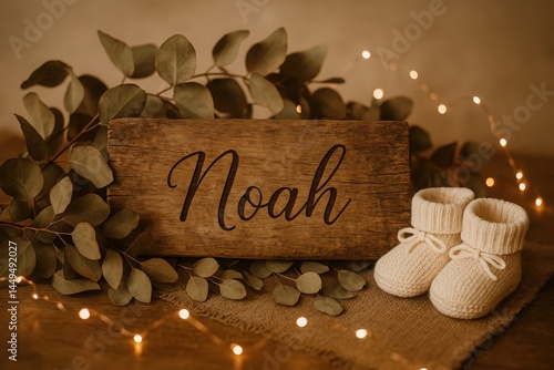 Rustic nursery decor with personalized wooden name sign 