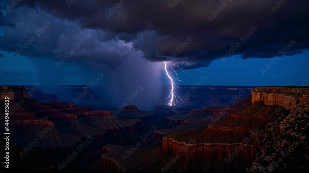 Fototapeta premium Lightning Storm Illuminating the Grand Canyon