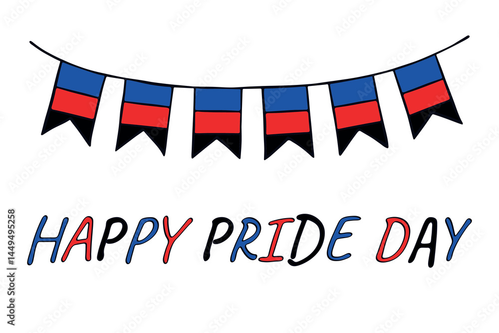 Obraz premium Colorful garland Polyamory pride flag Happy pride day LGBTQIA community Pride Month Vector hand drawn doodle for posters, stickers, logo, cards