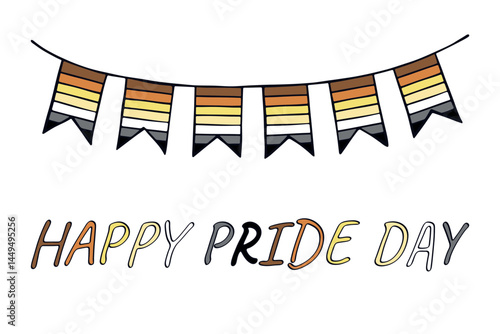 Colorful garland Bear brotherhood pride flag Happy pride day LGBTQIA community Pride Month Vector hand drawn doodle for posters, stickers, logo, cards