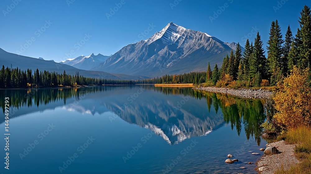 Obraz premium Serene mountain lake reflecting autumn colors
