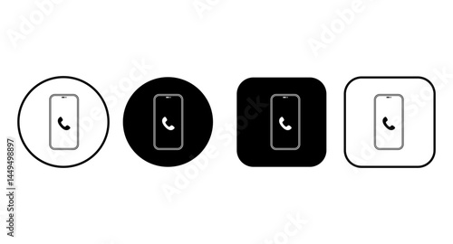 Phone outline icons set on device screen for website. Interface icons buttons