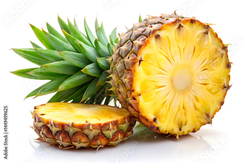 cut pineapple fruit piece image isolated on white background