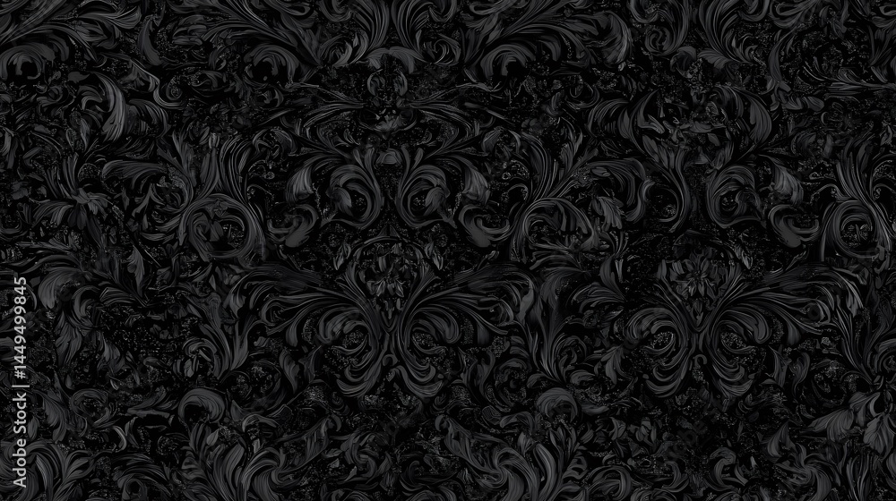 Intricate dark pattern with swirling floral motifs. Intricate dark pattern with swirling floral motifs.