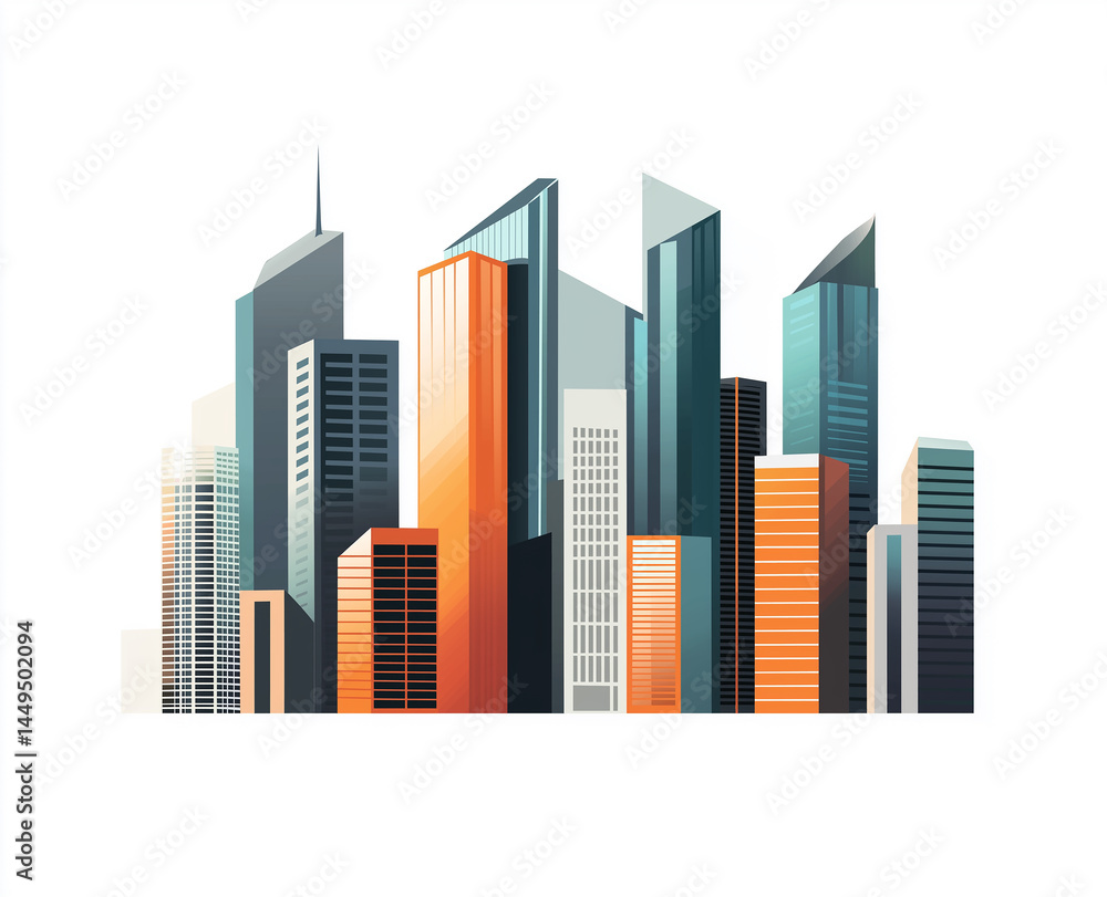 A modern city skyline illustration with colorful skyscrapers, showcasing the prosperity and diversity of urban life. A modern city skyline illustration with colorful skyscrapers, showcasing the prosperity and diversity of urban life.