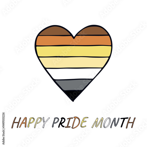 Colorful heart shape Bear brotherhood pride flag Happy pride day LGBTQIA community Pride Month Vector hand drawn doodle for posters, stickers, logo, cards