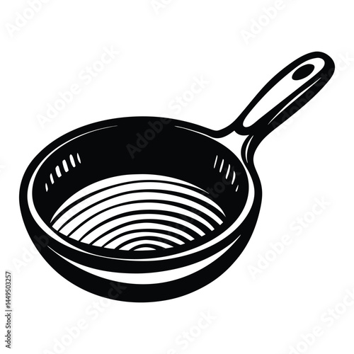 A cast iron skillet silhouette black vector artwork illustration, frying pan line art silhouette vector