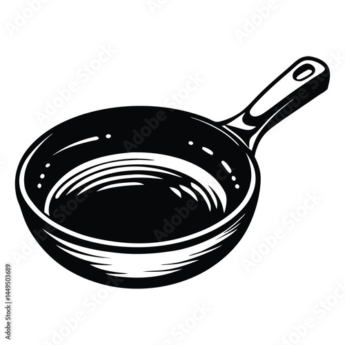 A cast iron skillet silhouette black vector artwork illustration, frying pan line art silhouette vector