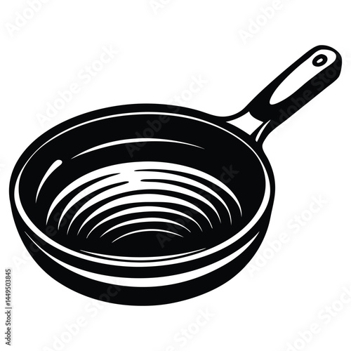 A cast iron skillet silhouette black vector artwork illustration, frying pan line art silhouette vector