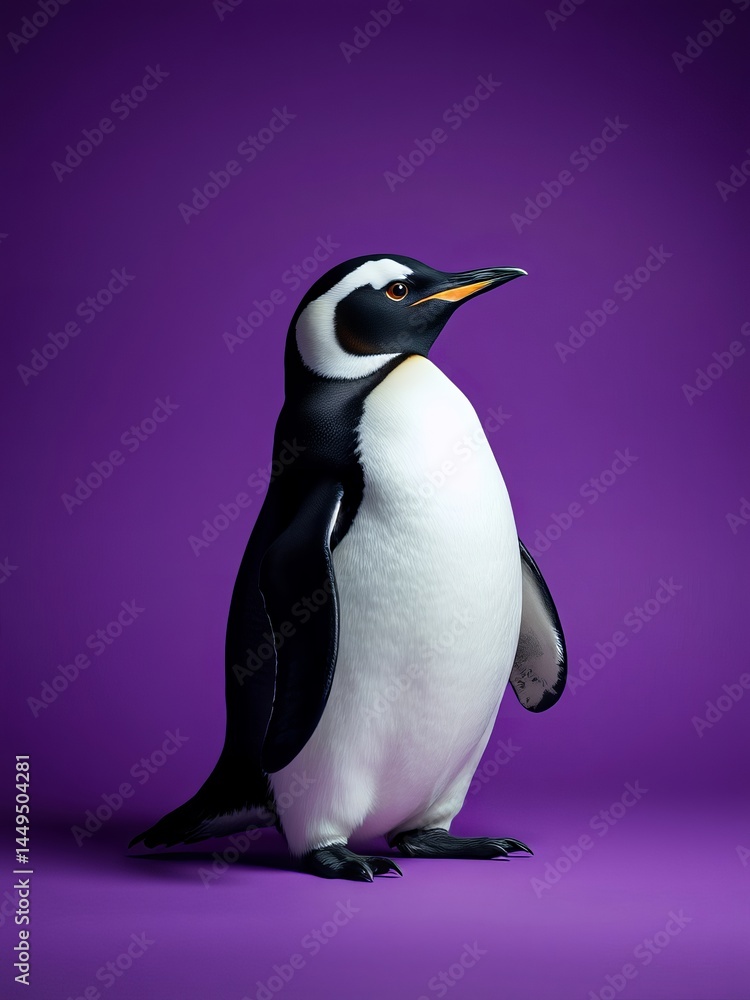 Naklejka premium an image of a penguin standing on a purple surface, there is a penguin that is standing on a purple surface