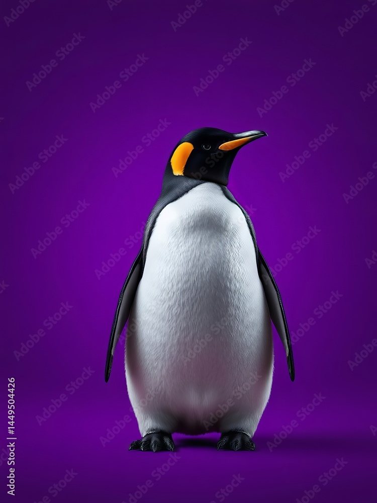 Fototapeta premium an image of a penguin standing on a purple background, there is a penguin that is standing on a purple background