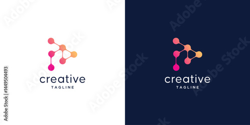 Modern symbol for  Media digital technology with dot, molecule and abstract.