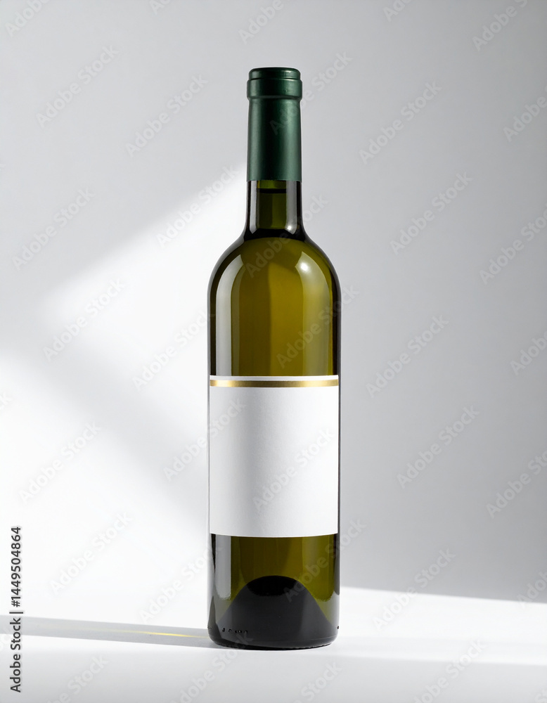 a wine bottle with a white label on a white background, clean minimalist design, elegant a wine bottle with a white label on a white background, clean minimalist design, elegant