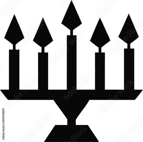Candelabrum shows simple minimalist candle holder with five candles, all in black