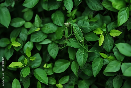 Wallpaper Mural Praying mantis camouflaged in leafy background Torontodigital.ca