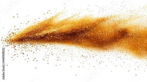 Golden powder explosion on white background