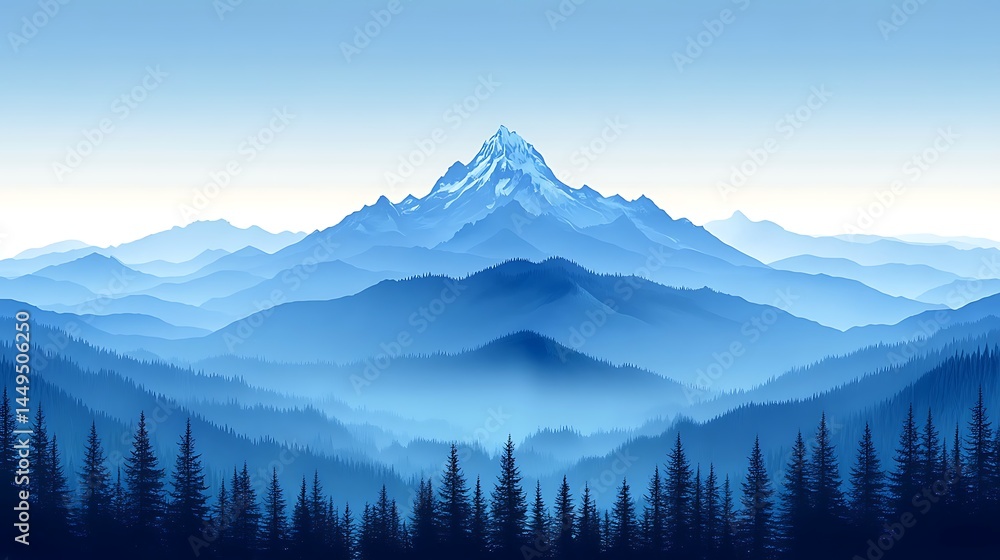 Obraz premium Blue layered mountain range with forest