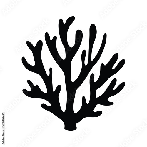 Black silhouette of coral reef, marine ecosystem illustration