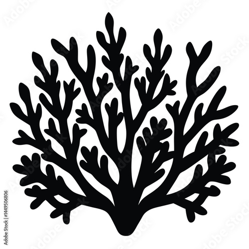 Black silhouette of coral reef, marine ecosystem illustration