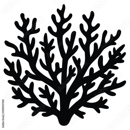 Black silhouette of coral reef, marine ecosystem illustration