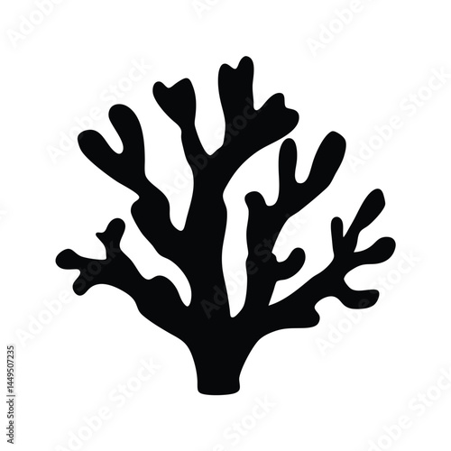 Black silhouette of coral reef, marine ecosystem illustration