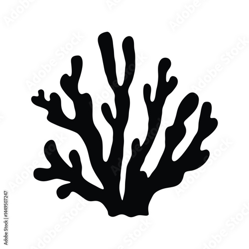 Black silhouette of coral reef, marine ecosystem illustration