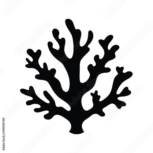 Black silhouette of coral reef, marine ecosystem illustration