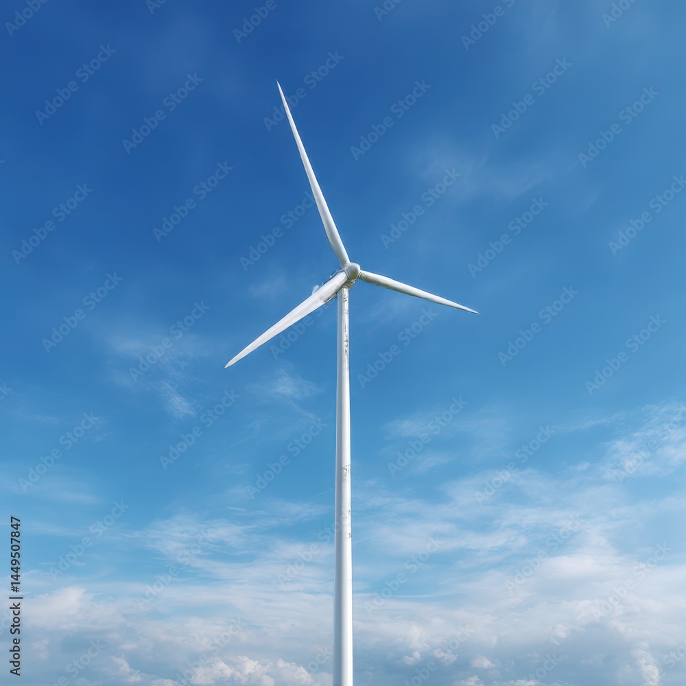 Wind turbine against cloudy blue sky isolated on white background Wind turbine against cloudy blue sky isolated on white background