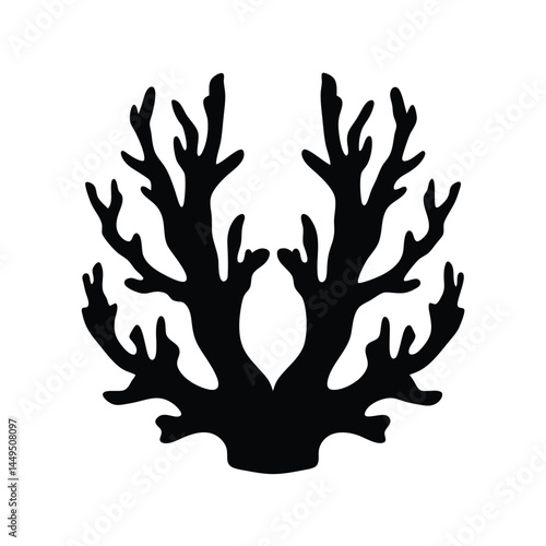 Black silhouette of coral reef, marine ecosystem illustration